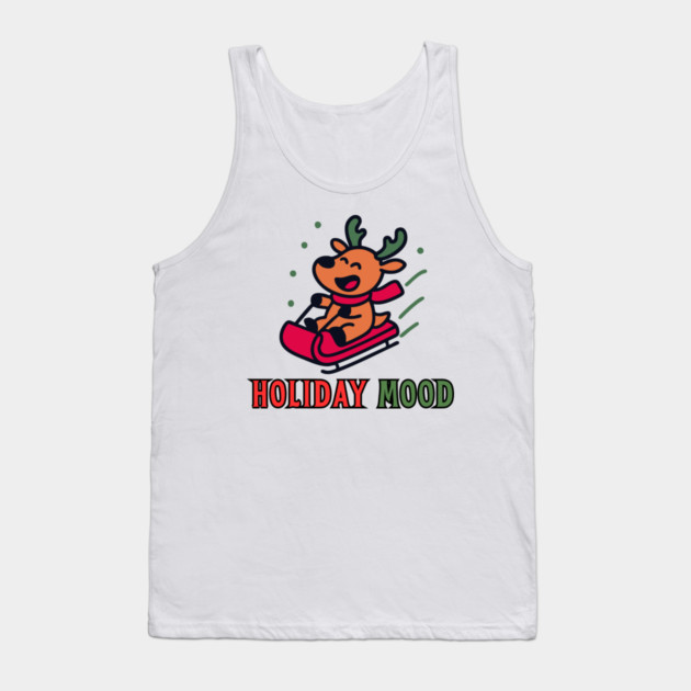 Holiday Mood Cute Reindeer Sledding Funny Christmas Tank Top by Creatifly Graphic Tees