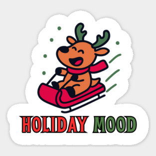 Holiday Mood Cute Reindeer Sledding Funny Christmas Sticker