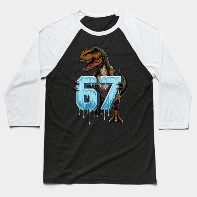 67 Dinosaur T-Rex Baseball T-Shirt by UrbanLifeApparel