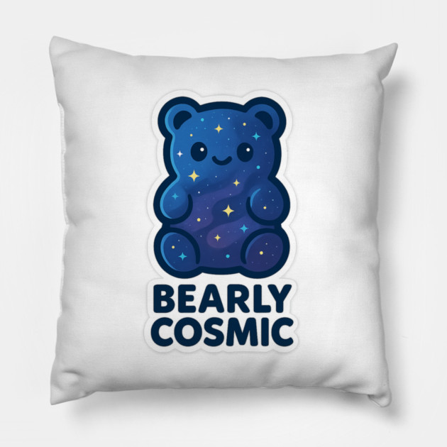 Bearly Cosmic – Cosmo Bites Kawaii Galaxy Gummy Bear Design Pillow by Anne Lee