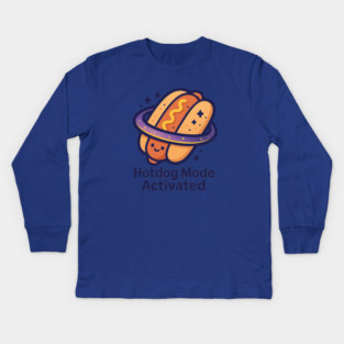 Hotdog Mode Activated – Cosmo Bites Kawaii Space Hotdog Design Kids Long Sleeve T-Shirt