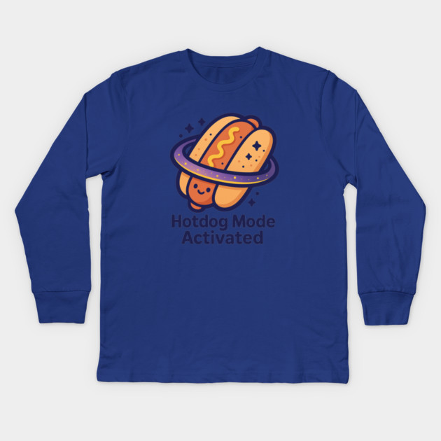 Hotdog Mode Activated – Cosmo Bites Kawaii Space Hotdog Design Kids Long Sleeve T-Shirt by Anne Lee