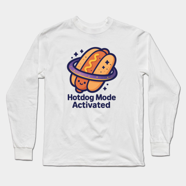 Hotdog Mode Activated – Cosmo Bites Kawaii Space Hotdog Design Long Sleeve T-Shirt by Anne Lee