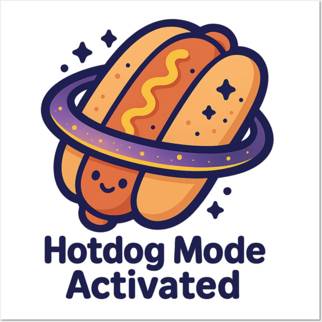 Hotdog Mode Activated – Cosmo Bites Kawaii Space Hotdog Design Wall Art by Anne Lee