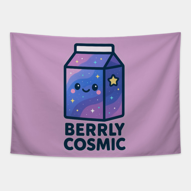 Berrly Cosmic – Cosmo Bites Kawaii Galaxy Milk Carton Design Tapestry by Anne Lee