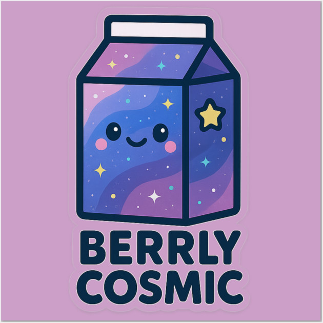 Berrly Cosmic – Cosmo Bites Kawaii Galaxy Milk Carton Design Wall Art by Anne Lee