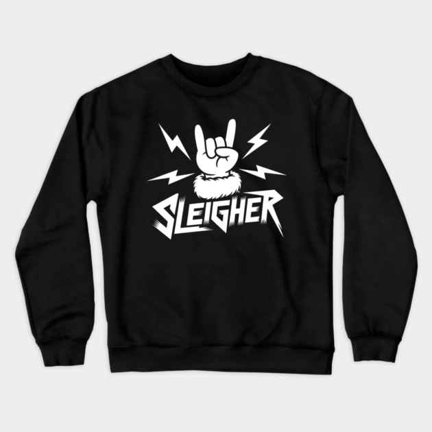 Sleigher – Metal Christmas Rock Hand Crewneck Sweatshirt by Cosmo Gazoo