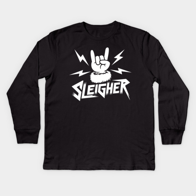 Sleigher – Metal Christmas Rock Hand Kids Long Sleeve T-Shirt by Cosmo Gazoo