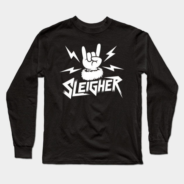 Sleigher – Metal Christmas Rock Hand Long Sleeve T-Shirt by Cosmo Gazoo