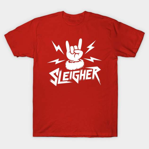 Sleigher – Metal Christmas Rock Hand T-Shirt by Cosmo Gazoo