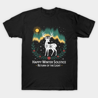 Winter Solstice Stag Aurora Borealis Return Of The Light T-Shirt