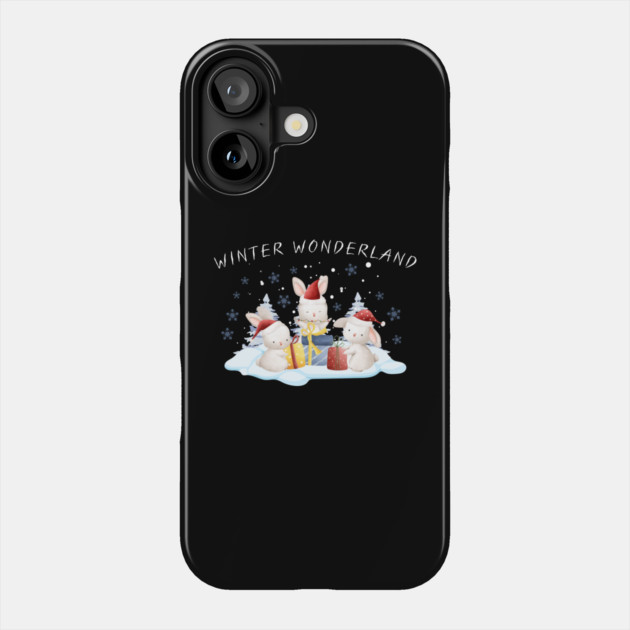Winter Wonderland Bunnies with Christmas Gifts Phone Case by Creatifly Graphic Tees
