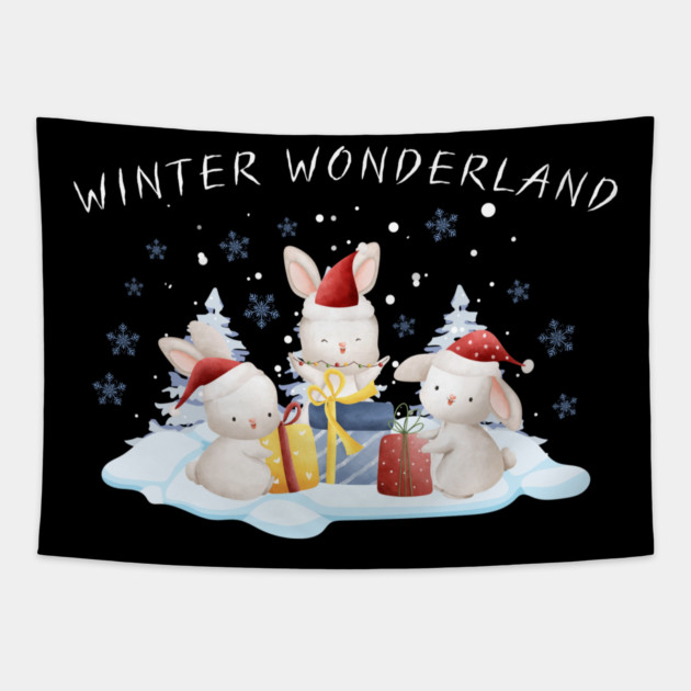 Winter Wonderland Bunnies with Christmas Gifts Tapestry by Creatifly Graphic Tees