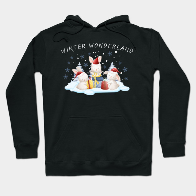 Winter Wonderland Bunnies with Christmas Gifts Hoodie by Creatifly Graphic Tees