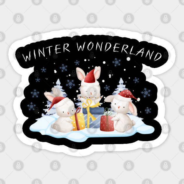 Winter Wonderland Bunnies with Christmas Gifts Sticker by Creatifly Graphic Tees
