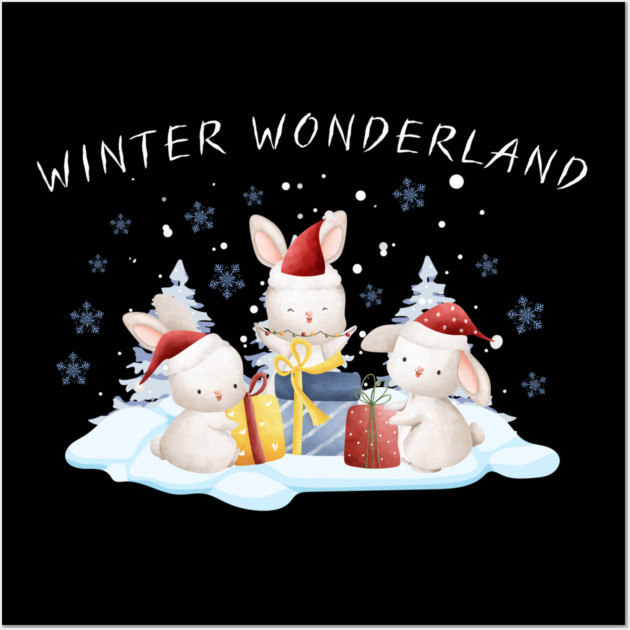 Winter Wonderland Bunnies with Christmas Gifts Wall Art by Creatifly Graphic Tees