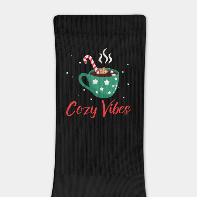 Cozy Vibes Hot Chocolate Mug with Marshmallows on Snowy Black by Creatifly Graphic Tees