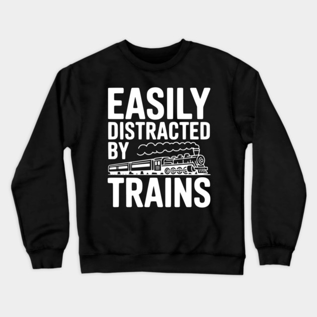 Easily Distracted by Trains Crewneck Sweatshirt by Frank Ring