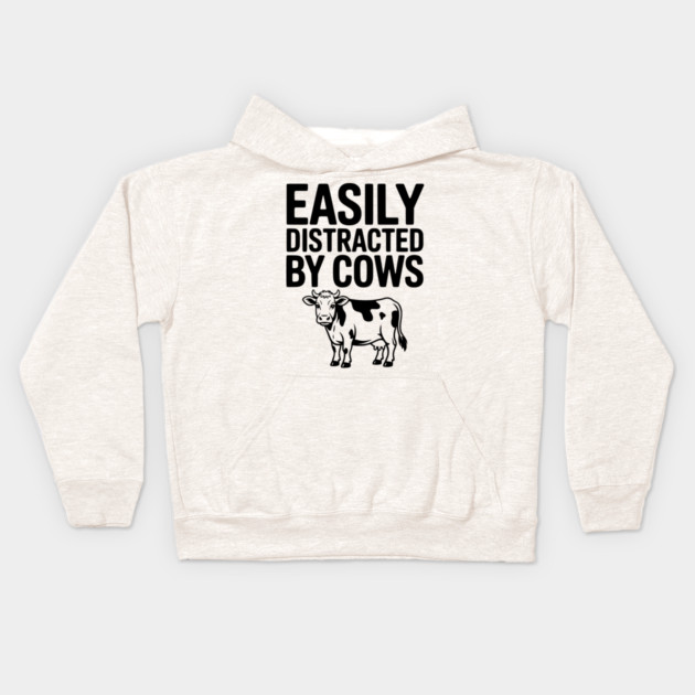 Easily Distracted by Cows Kids Hoodie by Frank Ring