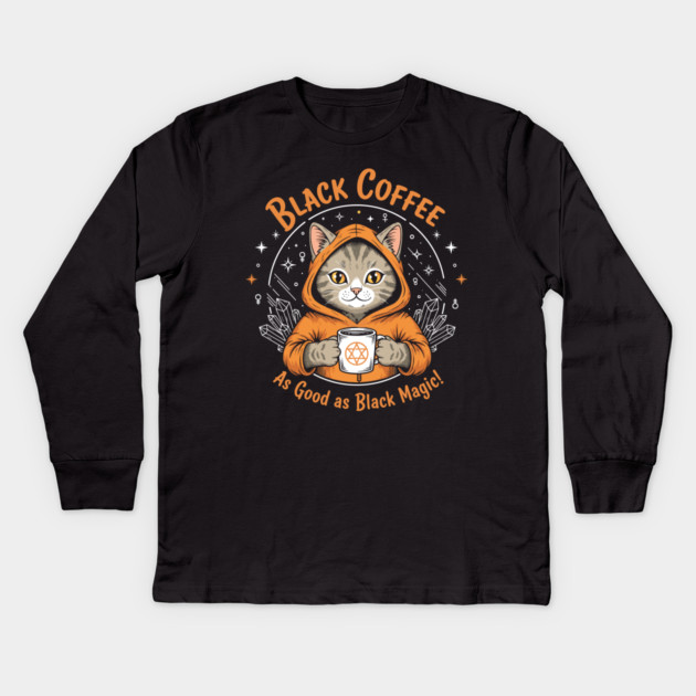 Black Coffee, Black Magic Kids Long Sleeve T-Shirt by enrynz