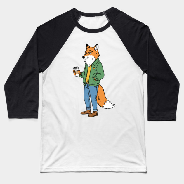 Sleepy Hipster Fox Baseball T-Shirt by Digironin