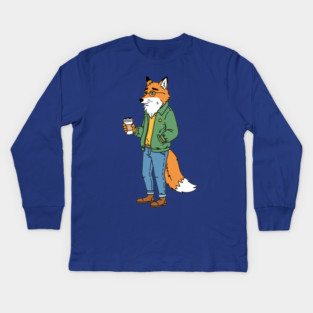 Sleepy Hipster Fox Kids Long Sleeve T-Shirt