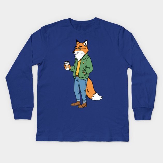 Sleepy Hipster Fox Kids Long Sleeve T-Shirt by enrynz