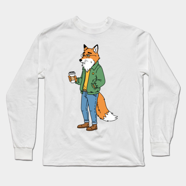 Sleepy Hipster Fox Long Sleeve T-Shirt by enrynz