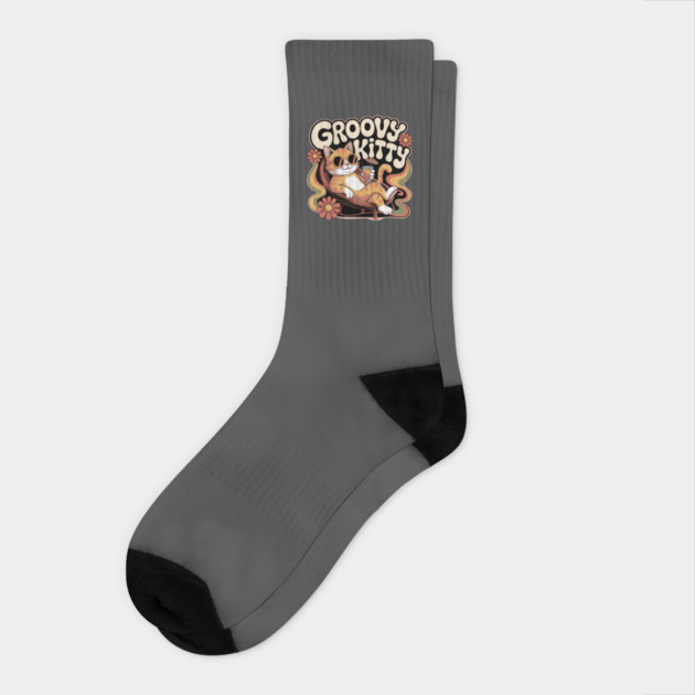 Groovy Kitty - Retro 1970s Cartoon Cat Socks by Vintage Retro Prints by RDR Design
