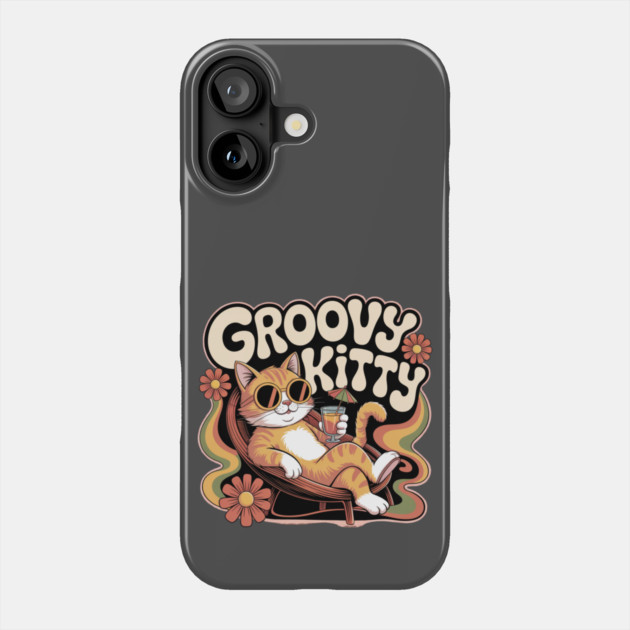 Groovy Kitty - Retro 1970s Cartoon Cat Phone Case by Vintage Retro Prints by RDR Design