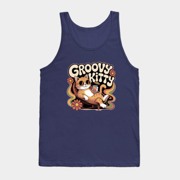 Groovy Kitty - Retro 1970s Cartoon Cat Tank Top by Vintage Retro Prints by RDR Design