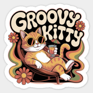 Groovy Kitty - Retro 1970s Cartoon Cat Magnet
