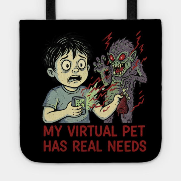 Nostalgic Design - My virtual pet has real Needs Tote by Randy 's Store
