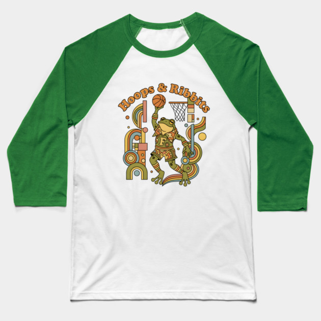 Basketball Frogs – Retro 1970s Cartoon Baseball T-Shirt by Vintage Retro Prints by RDR Design