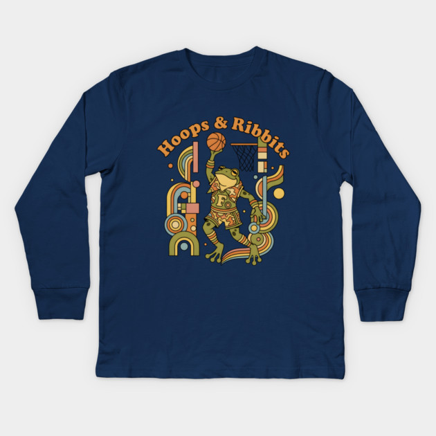 Basketball Frogs – Retro 1970s Cartoon Kids Long Sleeve T-Shirt by Vintage Retro Prints by RDR Design
