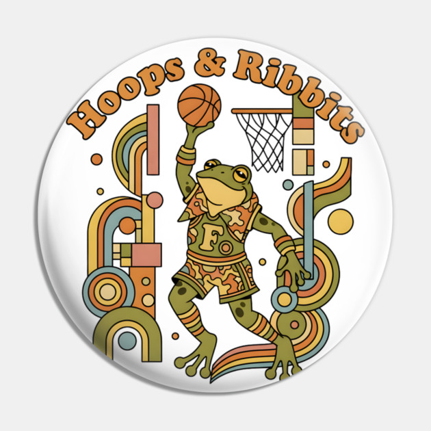 Basketball Frogs – Retro 1970s Cartoon Pin by Vintage Retro Prints by RDR Design