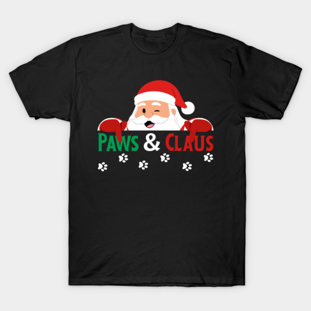 Paws And Claus Santa Christmas Paw Prints T-Shirt by Creatifly Graphic Tees
