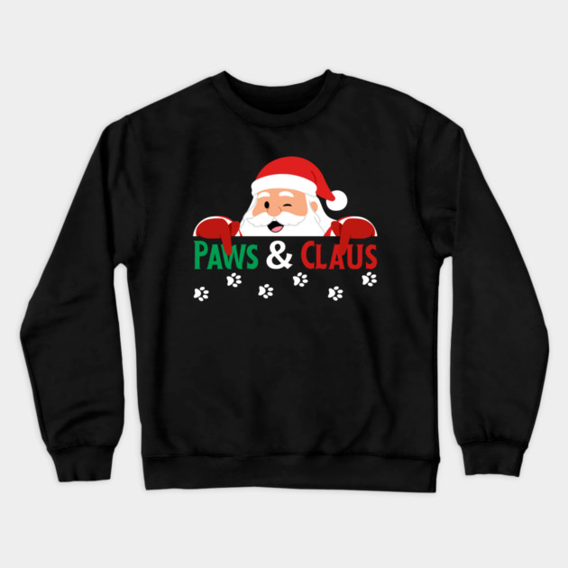 Paws And Claus Santa Christmas Paw Prints Crewneck Sweatshirt by Creatifly Graphic Tees