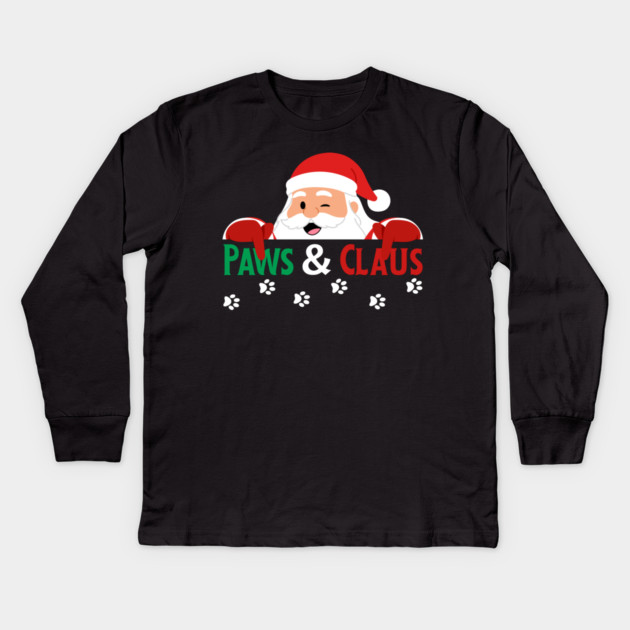 Paws And Claus Santa Christmas Paw Prints Kids Long Sleeve T-Shirt by Creatifly Graphic Tees