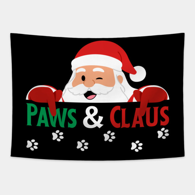 Paws And Claus Santa Christmas Paw Prints Tapestry by Creatifly Graphic Tees