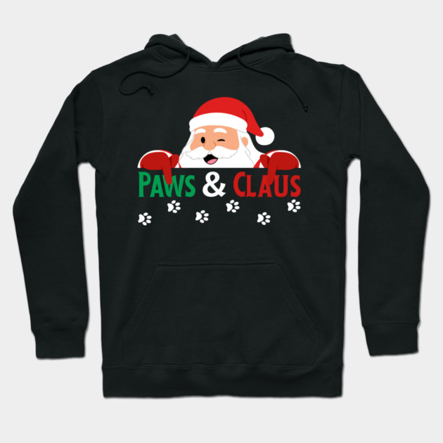 Paws And Claus Santa Christmas Paw Prints Hoodie by Creatifly Graphic Tees