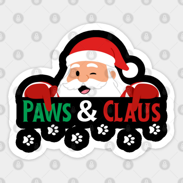 Paws And Claus Santa Christmas Paw Prints Sticker by Creatifly Graphic Tees