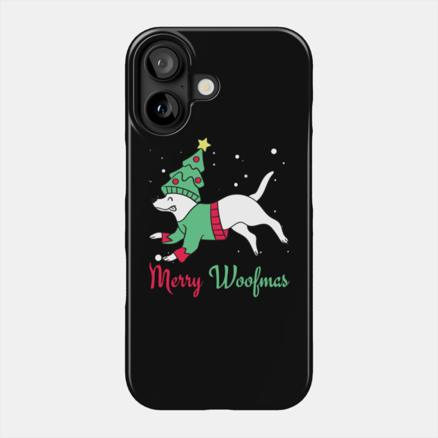 Merry Woofmas Jumping Dog Christmas Tree Costume Phone Case by Creatifly Graphic Tees