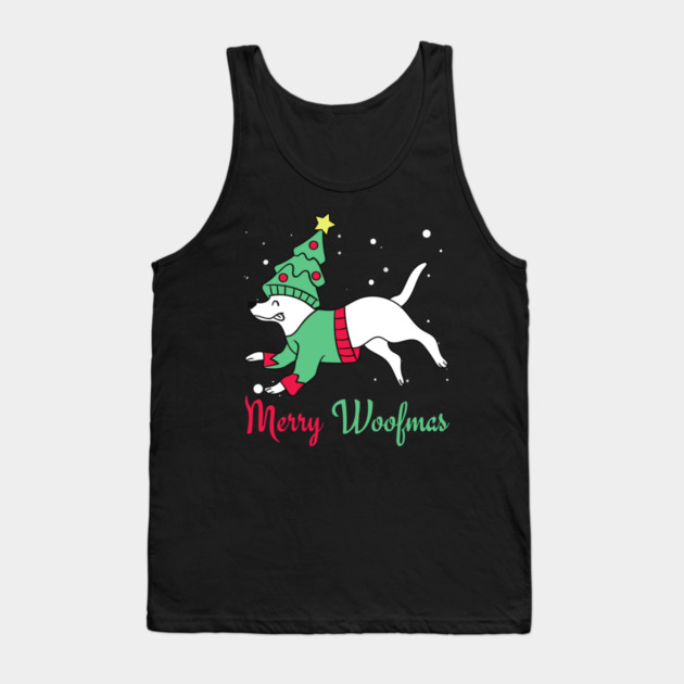 Merry Woofmas Jumping Dog Christmas Tree Costume Tank Top by Creatifly Graphic Tees