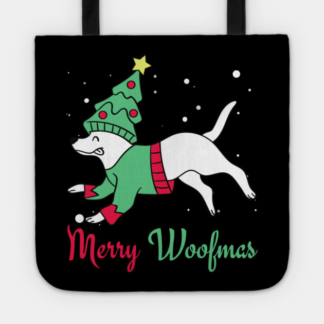 Merry Woofmas Jumping Dog Christmas Tree Costume Tote by Creatifly Graphic Tees