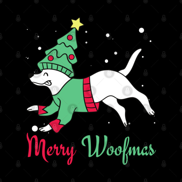 Merry Woofmas Jumping Dog Christmas Tree Costume by Creatifly Graphic Tees