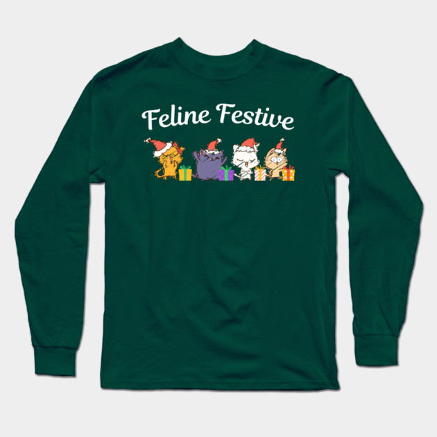 Feline Festive Christmas Cats With Gifts Long Sleeve T-Shirt by Creatifly Graphic Tees
