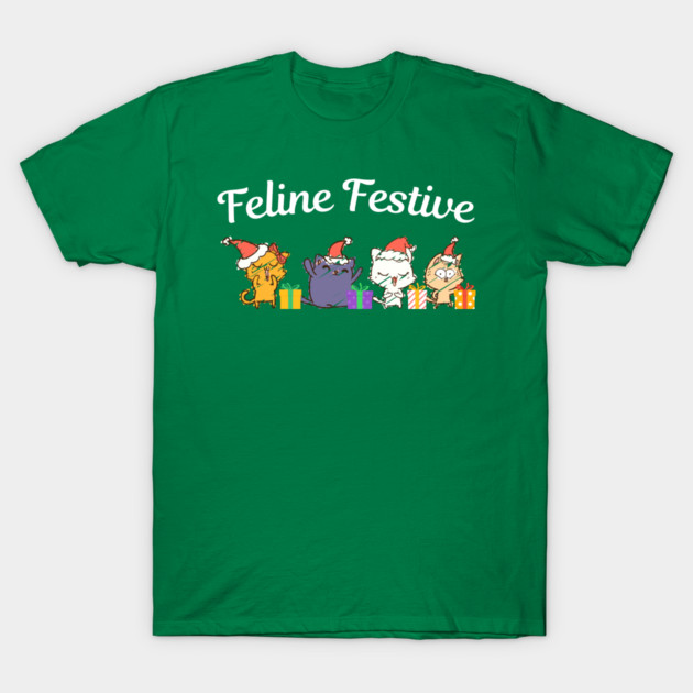 Feline Festive Christmas Cats With Gifts T-Shirt by Creatifly Graphic Tees