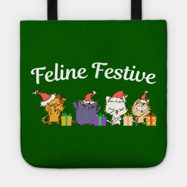 Feline Festive Christmas Cats With Gifts Tote by Creatifly Graphic Tees