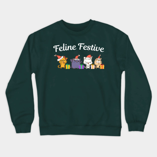 Feline Festive Christmas Cats With Gifts Crewneck Sweatshirt by Creatifly Graphic Tees